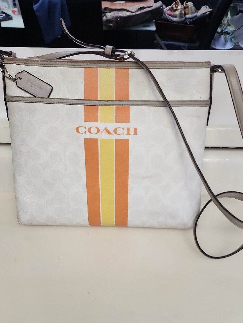 Coach White Crossbody with Orange and Yellow Stripe Detail - Picture 3 of 16